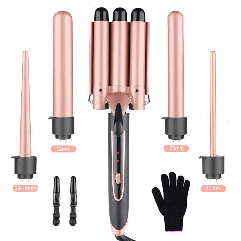 5 in 1 Hair Curler LED Light Display Multi-Function Head Changing Curling Iron 5 in 1 Changing Tube Curling Iron