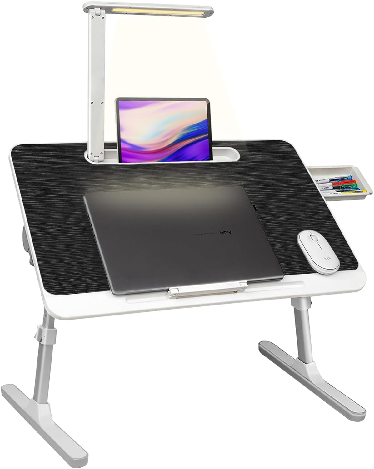 Lap Desk for Laptop, Portable Bed Table Desk, Laptop Desk with LED Light and Drawer, Adjustable Laptop Stand for Bed, Sofa, Study, Reading