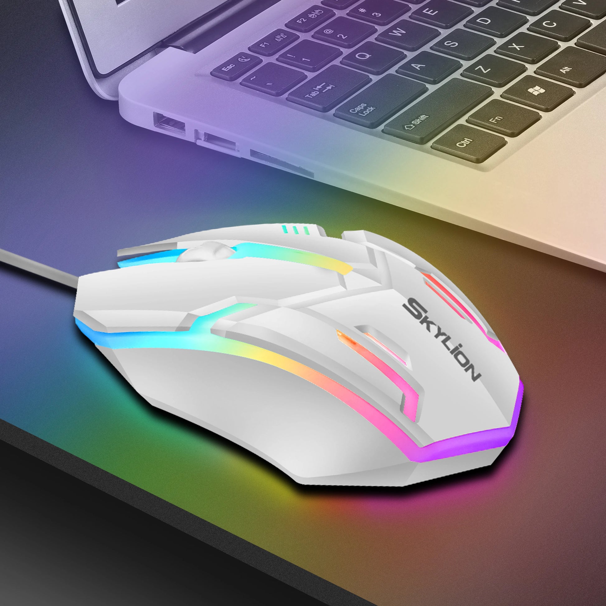 F1 Wired 3 Keys Mouse Colorful Lighting Gaming and Office for Microsoft Windows and Apple IOS System