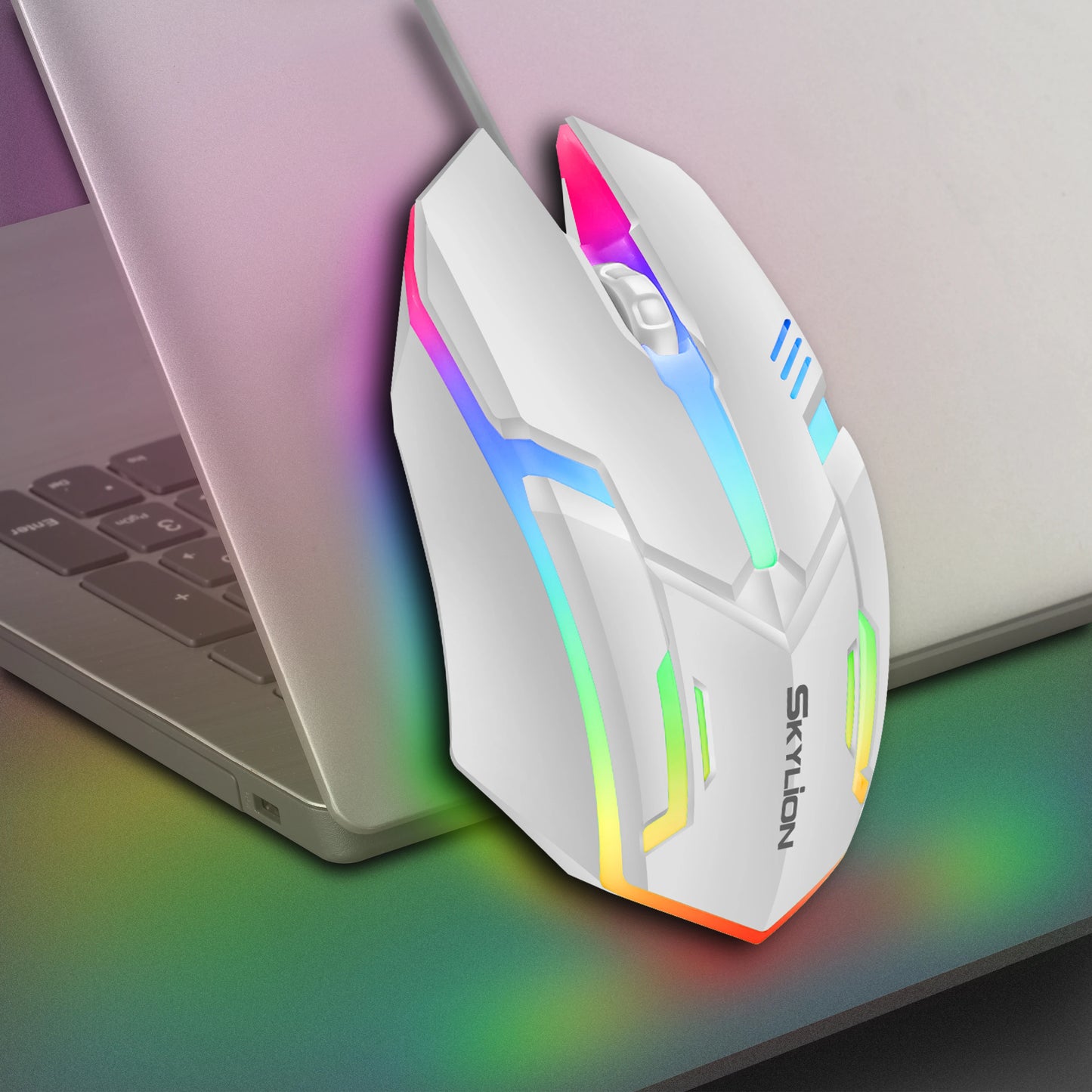 F1 Wired 3 Keys Mouse Colorful Lighting Gaming and Office for Microsoft Windows and Apple IOS System