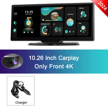 2024 K2 10.26" Dash Cam 4K 2160P Rearview Camera Carplay & Android Auto GPS Navigation with Voice Control Car DVR BT FM Monitor