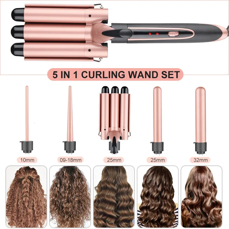 5 in 1 Hair Curler LED Light Display Multi-Function Head Changing Curling Iron 5 in 1 Changing Tube Curling Iron